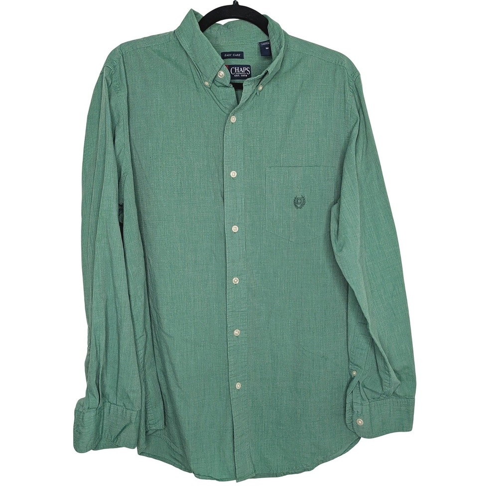 Chaps Mens Long Sleeve Button Down Shirt Canoe Green Easy Care M 750503702003 - Picture 1 of 9